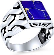 BLING JEWELRY Men's Sterling Silver Semiprecious Stone Signet Ring