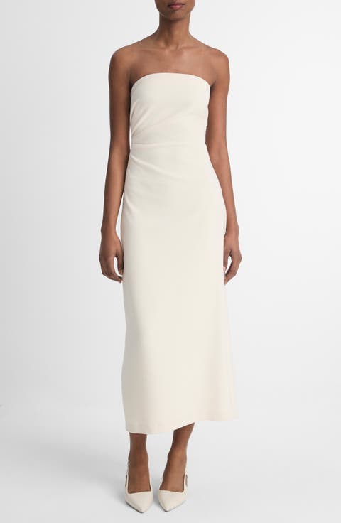 Ruched Strapless Midi Dress