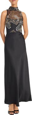 Maggy London Metallic Embroidery Mixed Media Gown