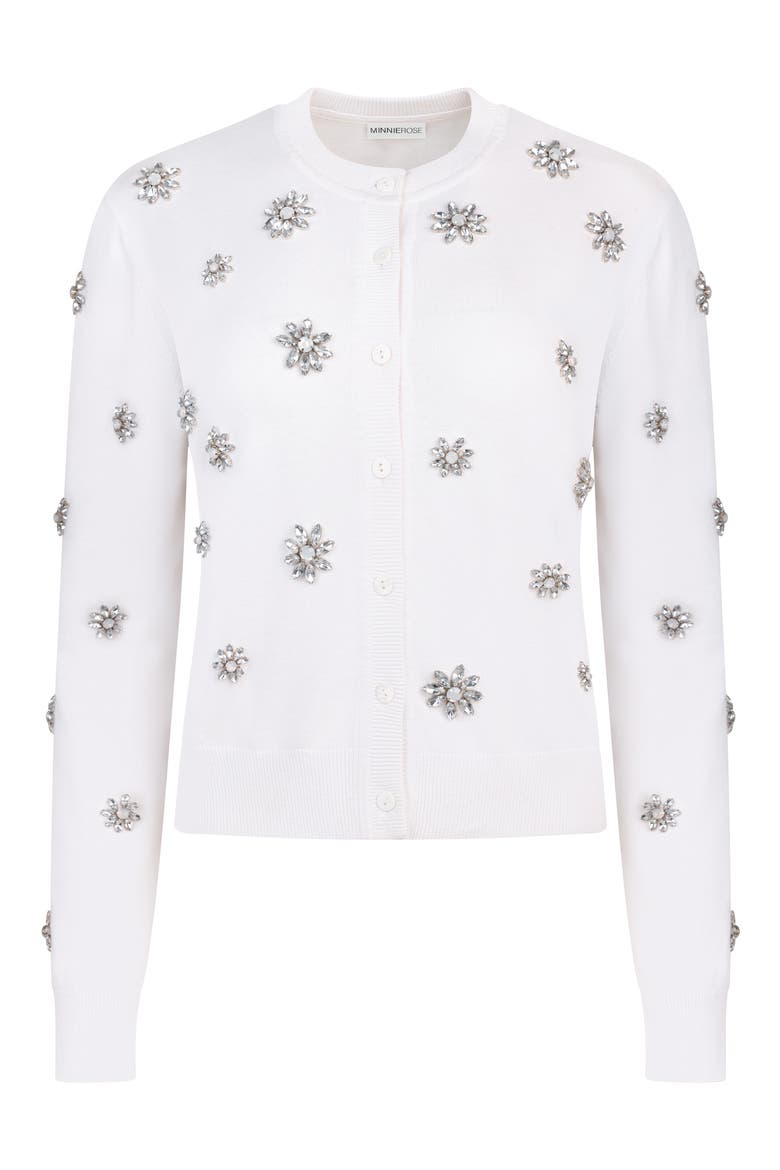 Embellished Flower Cotton & Cashmere Cardigan, Alternate, color, WHITE