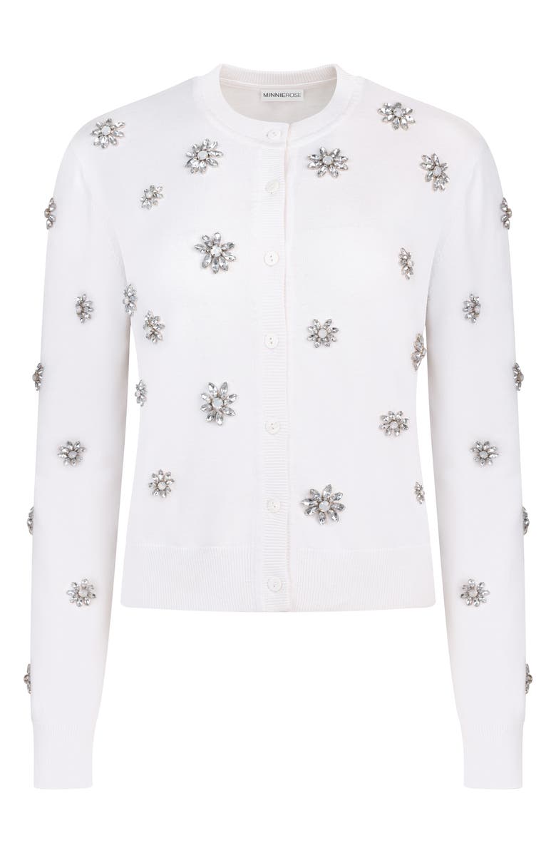 MINNIE ROSE Embellished Flower Cotton & Cashmere Cardigan, Alternate, color, 