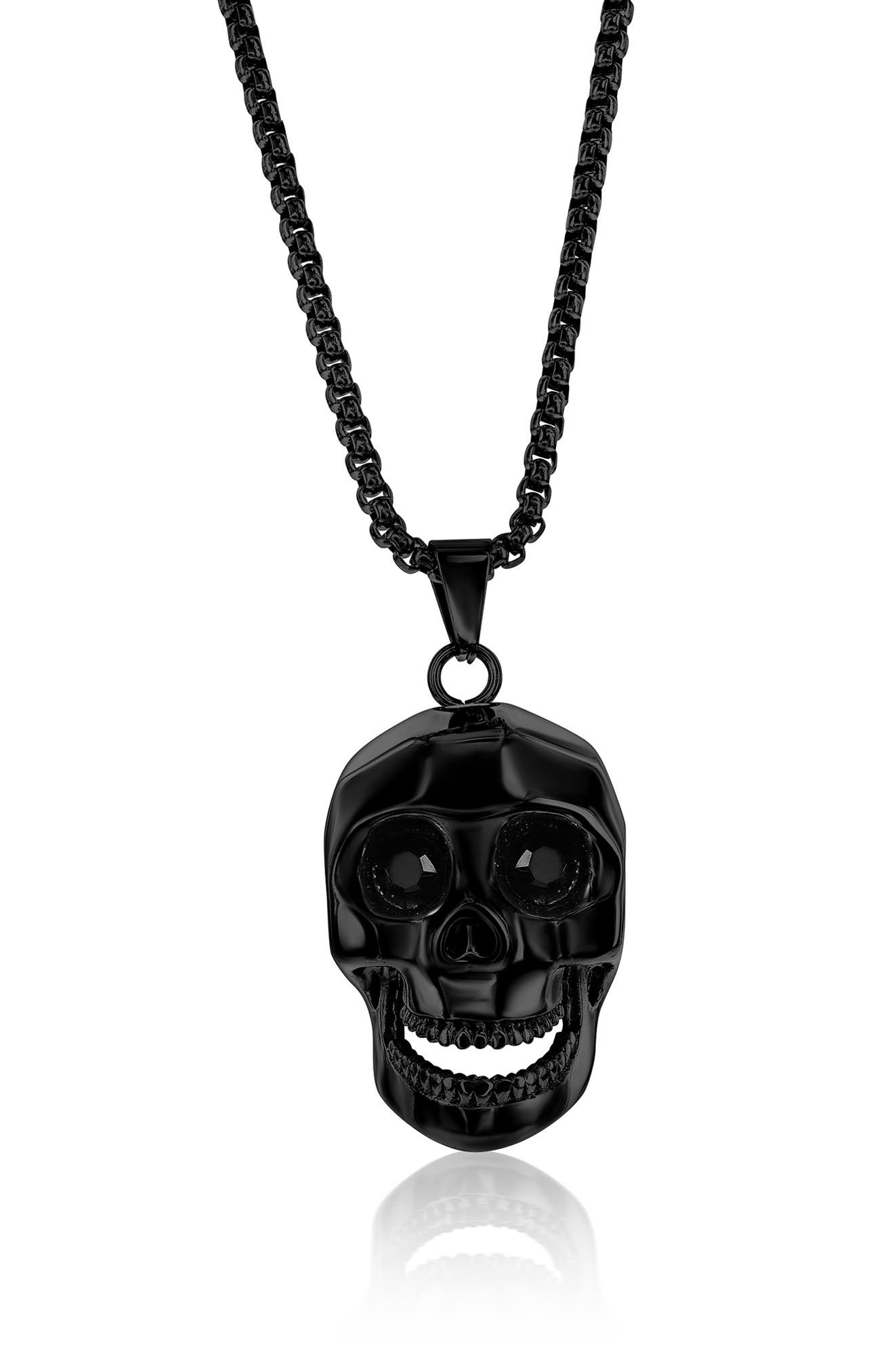 Blackjack Skull Pendant Necklace In Black