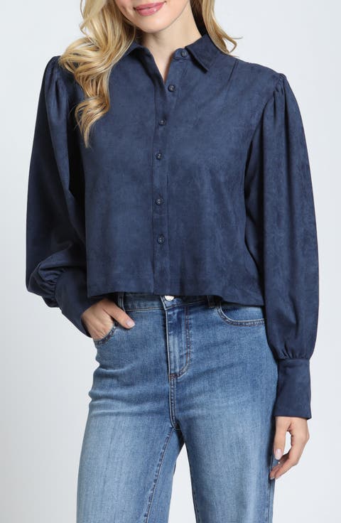 Puff Sleeve Faux Suede Shirt