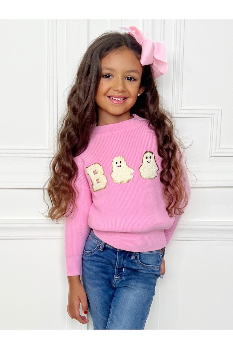 Boo Ghost Halloween Sweater, Alternate, color, Pink