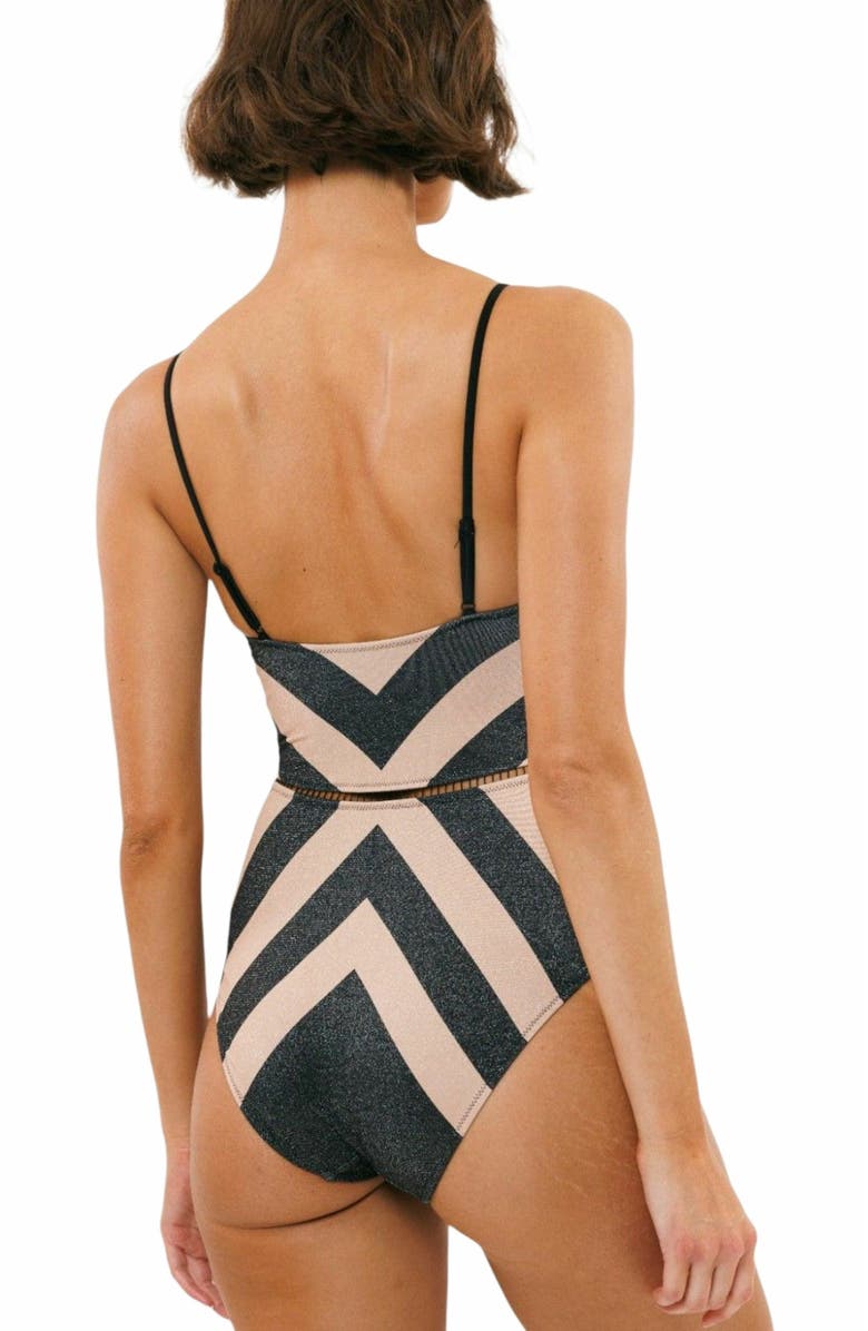 Biliblond Onepiece Arava Stripes, Alternate, color, Black Nude Lurex