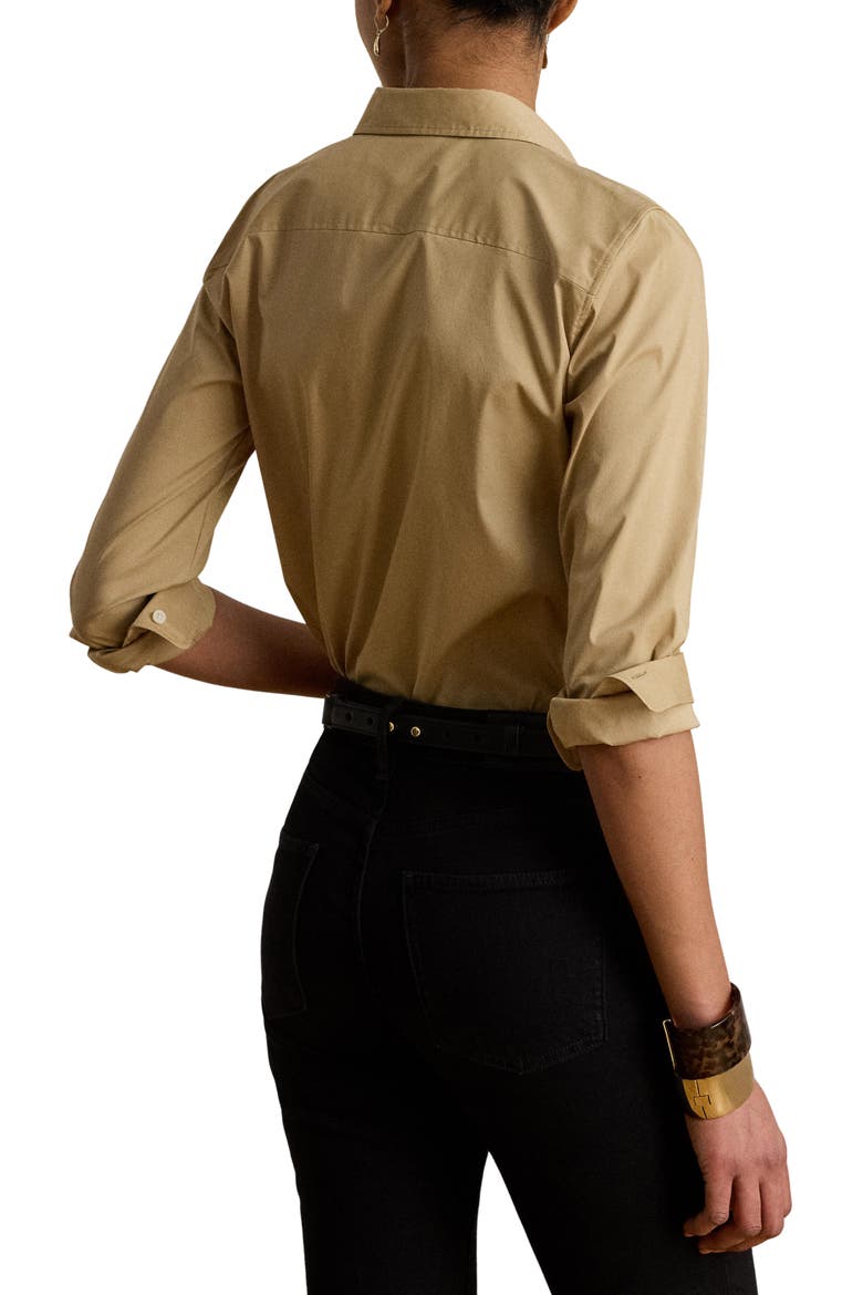 Silky Stretch Cotton Blend Button-Up Shirt, Alternate, color, BIRCH BEIGE