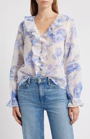 Lipsy Floral Print Ruffle Top