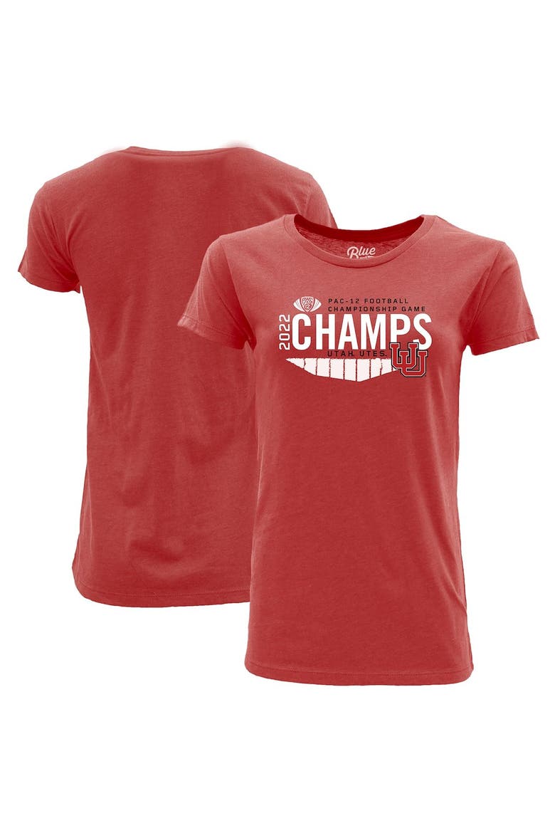 Women's Blue 84 Red Utah Utes 2022 PAC-12 Football Conference Champions Locker Room T-Shirt, Main, color, Red