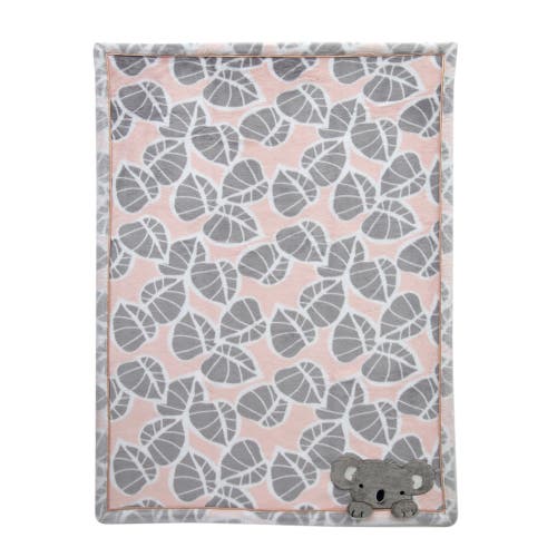 Lambs & Ivy Calypso Koala Leaf Print Luxury Coral Fleece Baby Blanket In Gray