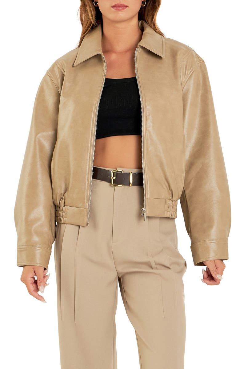 Grey Lab Crop Faux Leather Jacket, Main, color, Camel