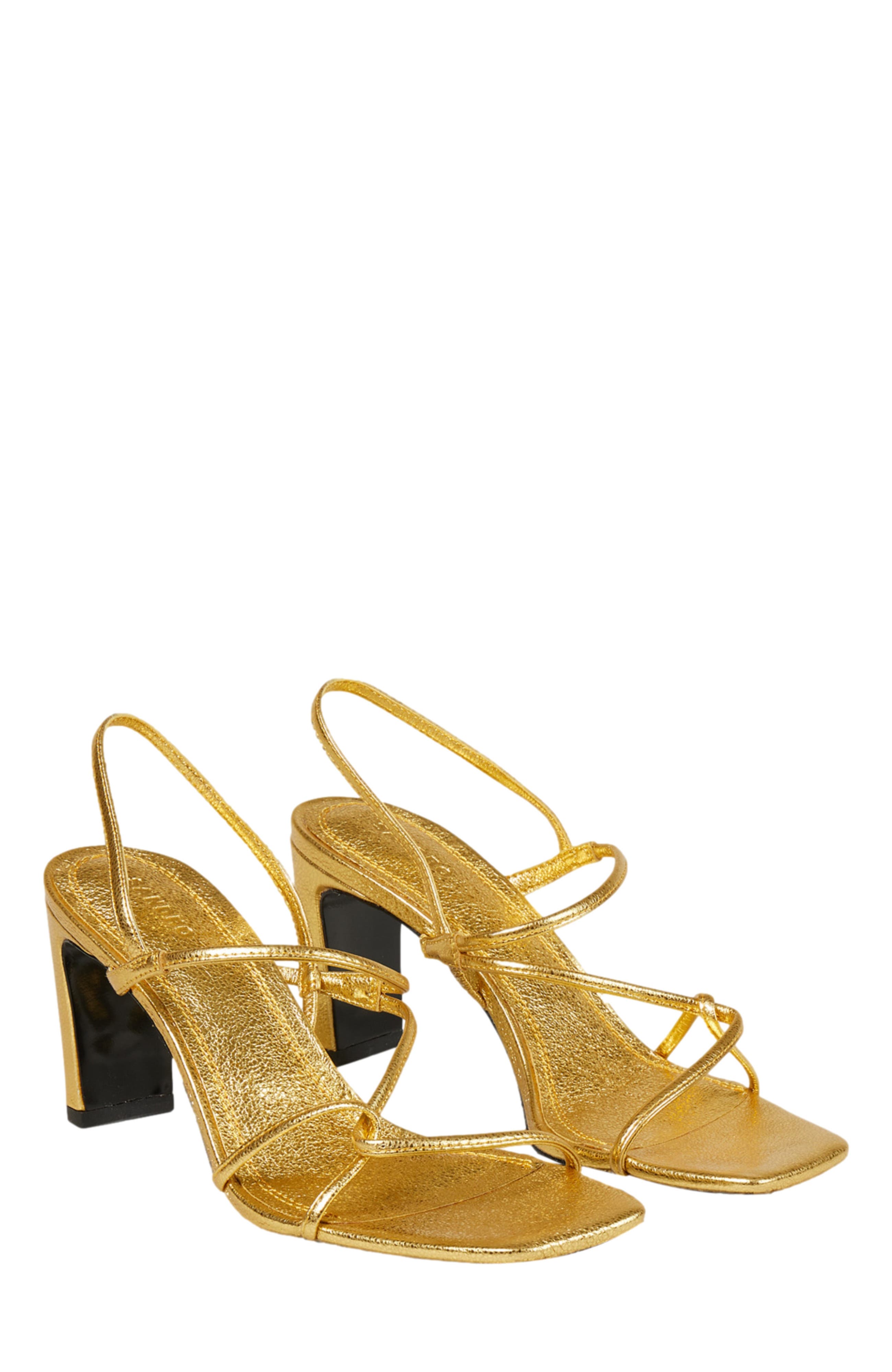 SANDRO Embossed leather sandals, Alternate, color, Gold