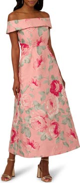Adrianna Papell Floral Jacquard Off the Shoulder A-Line Dress