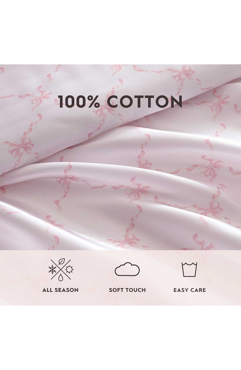 Laura Ashley Bow Ribbon 200 Thread Count Satin Sheet Set, Alternate, color, Light Pink