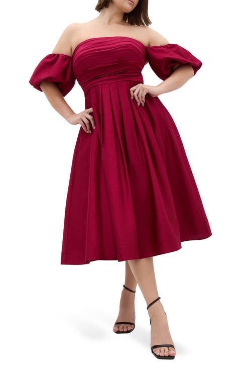 Rosalee Off the Shoulder Cotton Midi Dress (Plus)