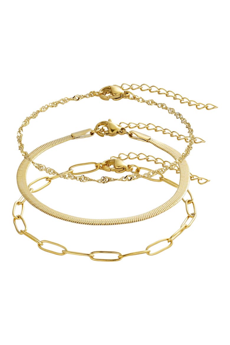 Set of 3 Assorted Chain Bracelets, Main, color, GOLD