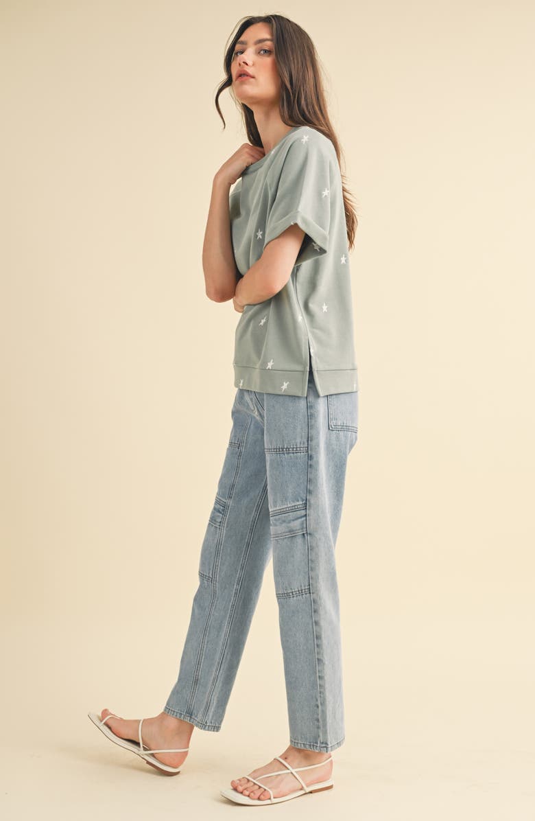 WISHLIST Star Embroidered Boxy Knit T-Shirt, Alternate, color, Green/ White