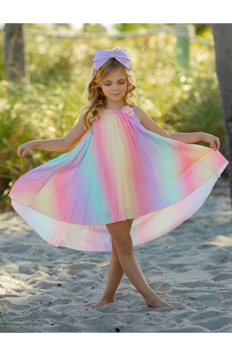 Mia Belle Girls Girls Rainbow Dreams Pleated Hi-Lo Swing Dress, Alternate, color, Multicolor