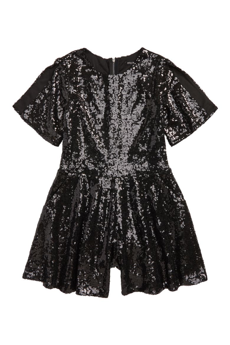 Bling Olivia Sequin Romper, Main, color, BLACK