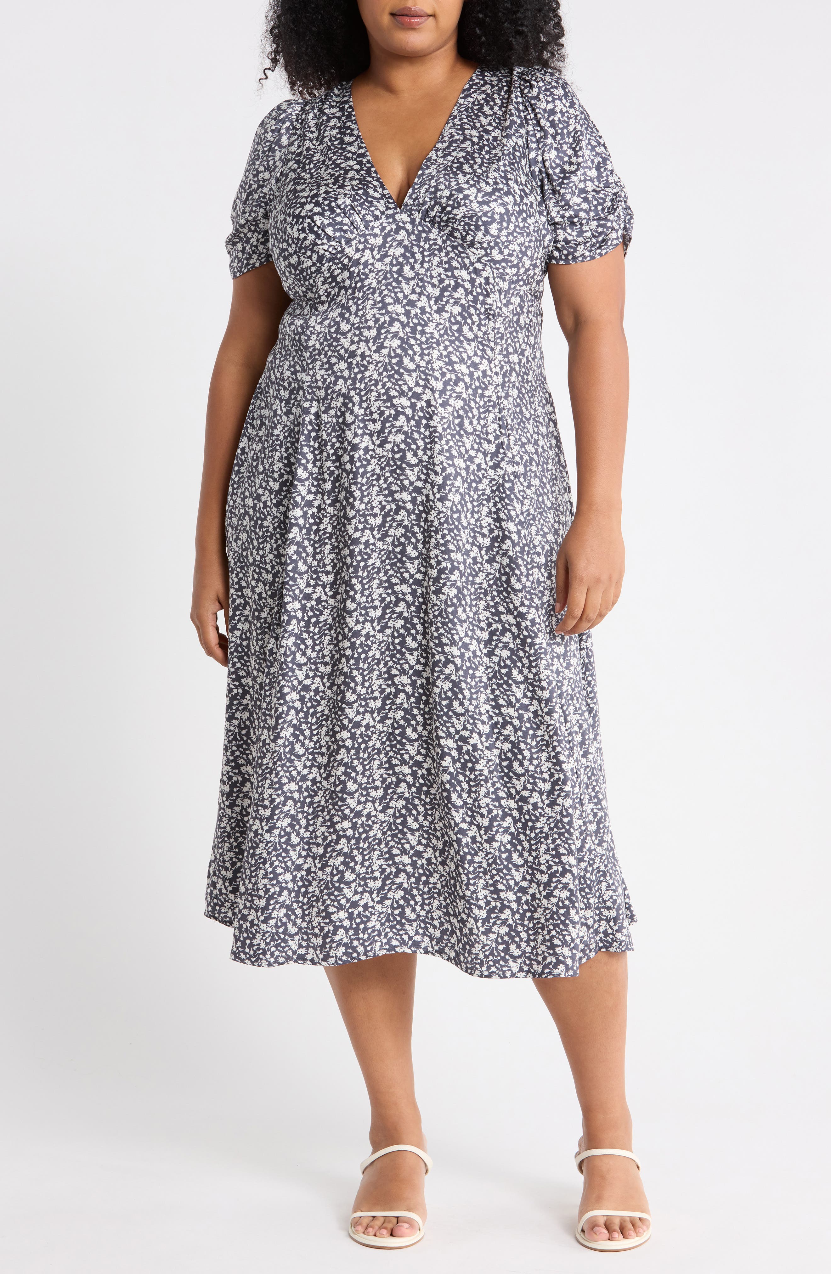 Ditsy Floral V Neck A Line Dress