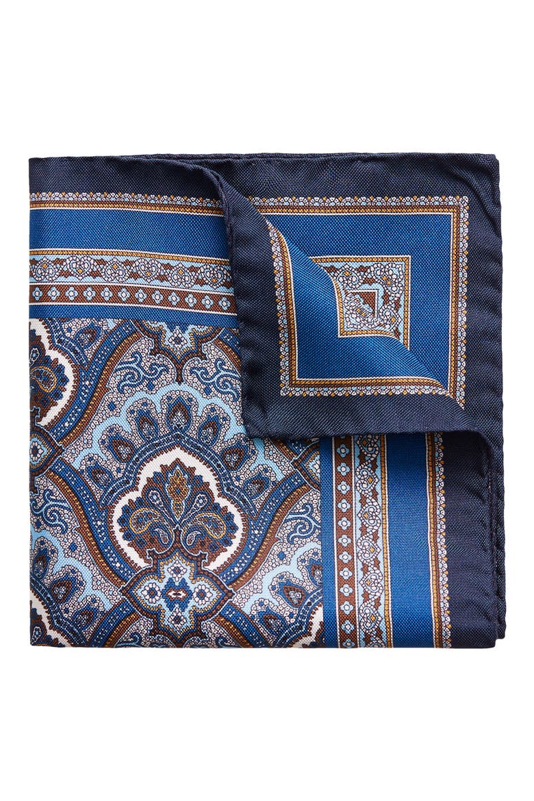 Paisley Silk Pocket Square, Main, color, NAVY