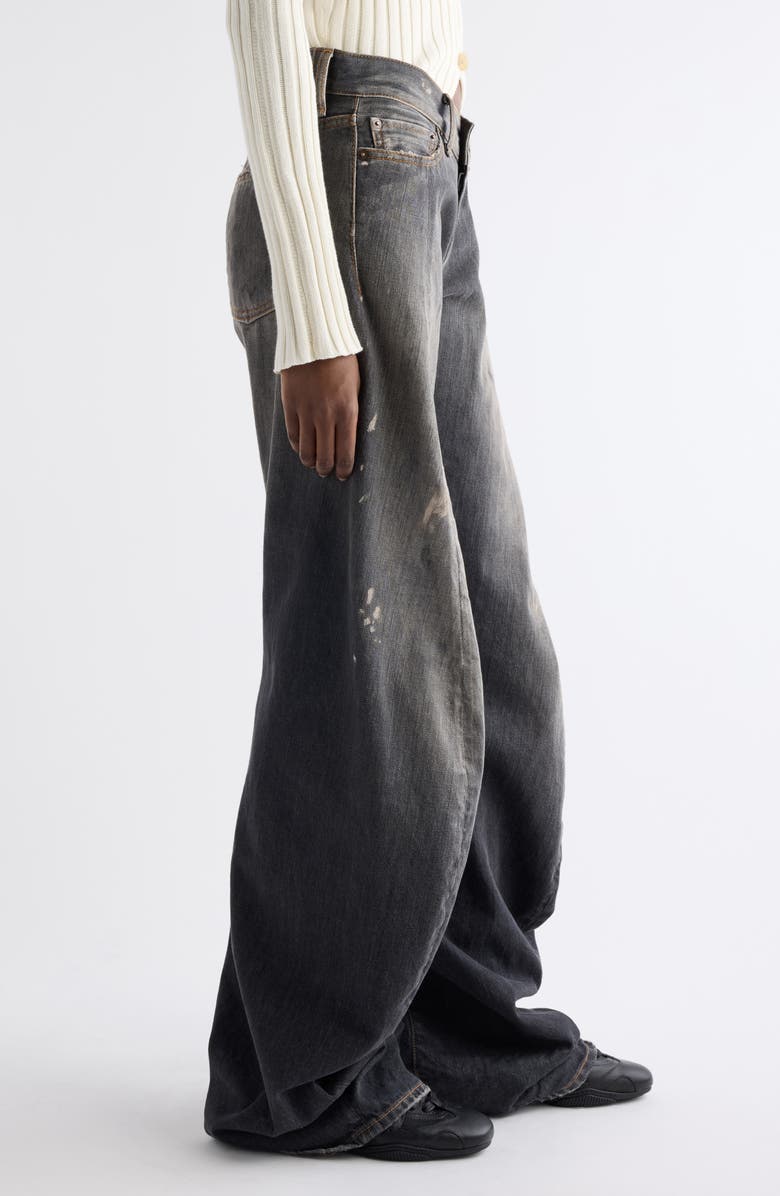 Acne Studios 2006 Black Trafa Paint Splatter Baggy Wide Leg Jeans, Alternate, color, Black