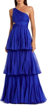 Mac Duggal One Shoulder Tiered Chiffon Gown