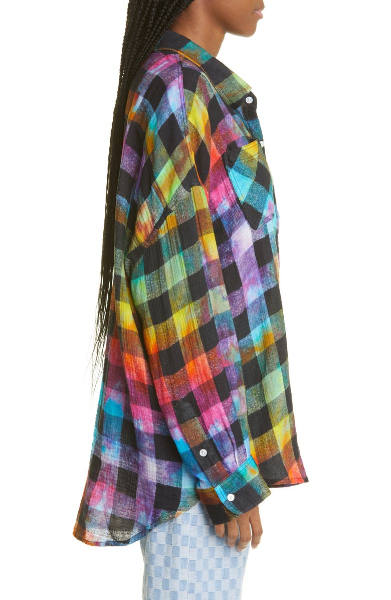 R13 Rainbow Plaid Oversize Button-Up Shirt, Alternate, color, 