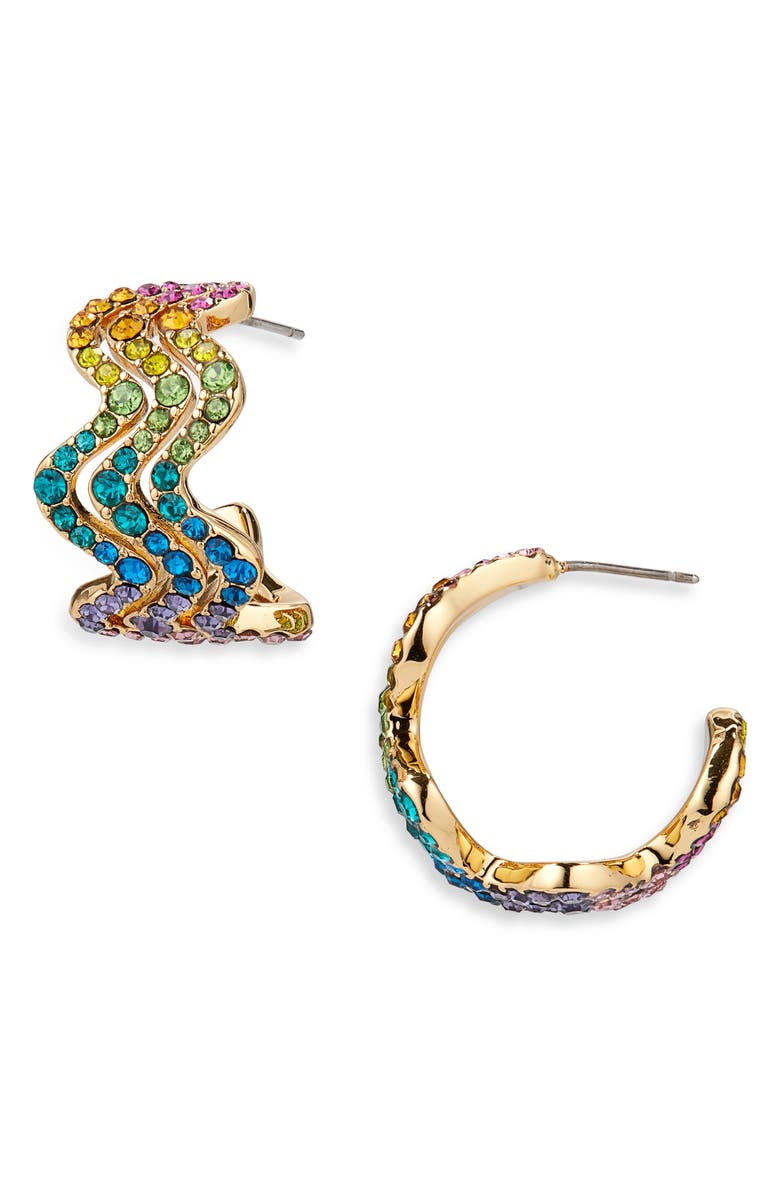 Kurt Geiger London Rainbow Wave Small Hoop Earrings, Main, color, Gold/ Multi