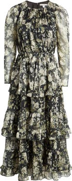 Chelsea28 Floral Long Sleeve Tiered Midi Dress