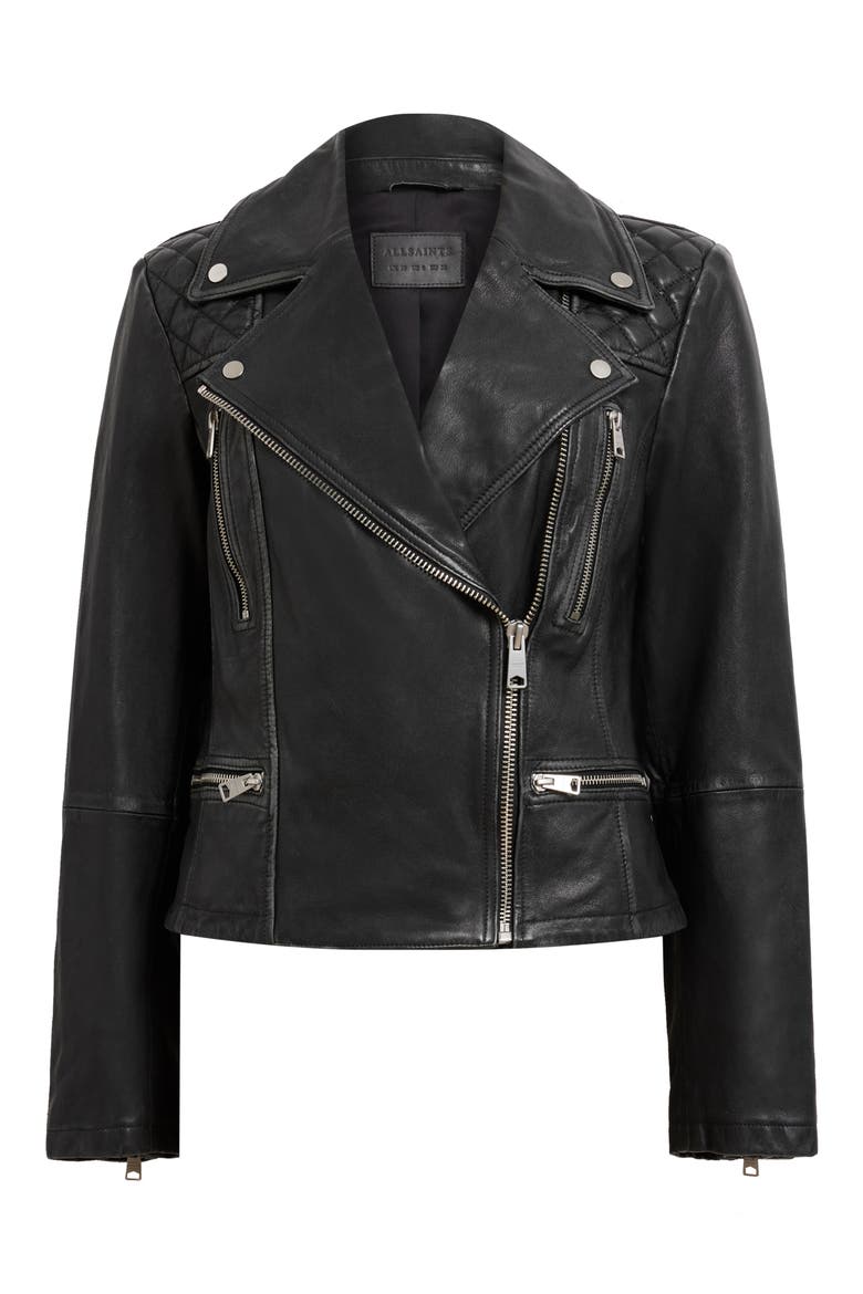 Cargo Distressed Leather Biker Jacket, Alternate, color, BLACK/ GREY