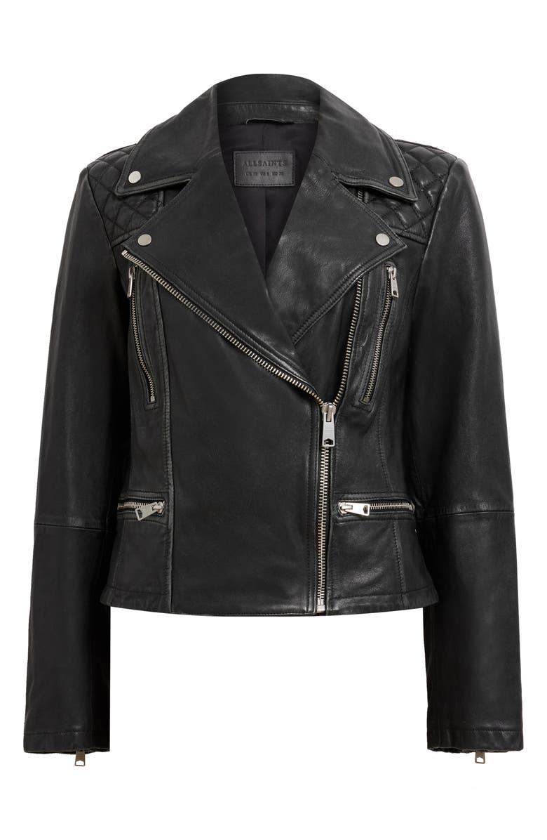 AllSaints Cargo Distressed Leather Biker Jacket, Alternate, color,