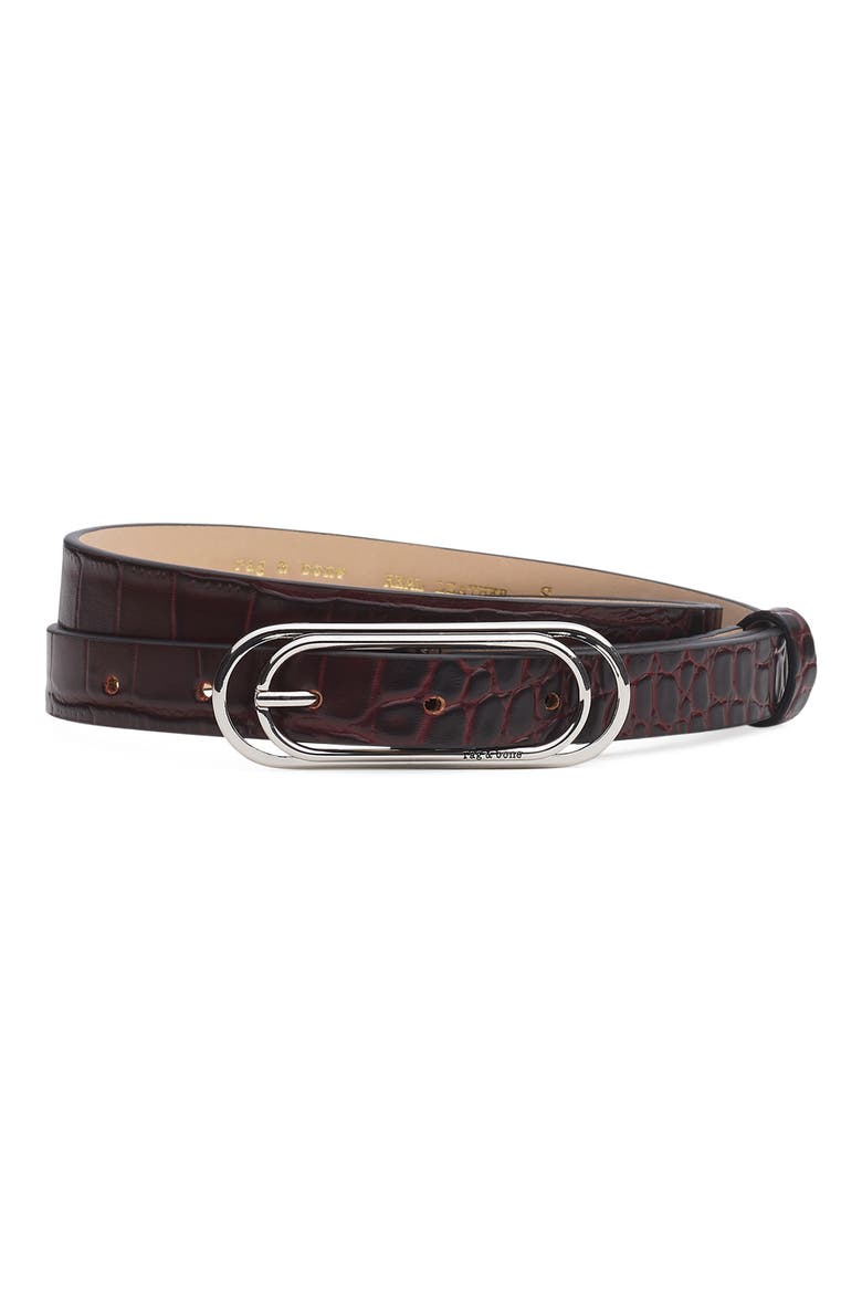 Duo Rounded Rebound Leather Belt, Main, color, BORDEAUX CROC