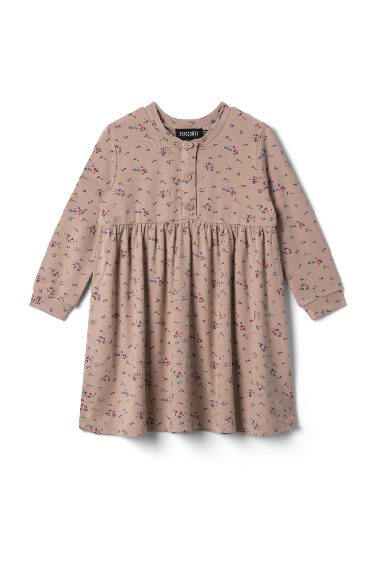 Space Grey Long Sleeve Jersey Floral Printed Dress, Main, color, Beige