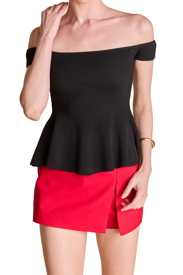 Off the Shoulder Knit Peplum Top, Alternate, color, BLACK