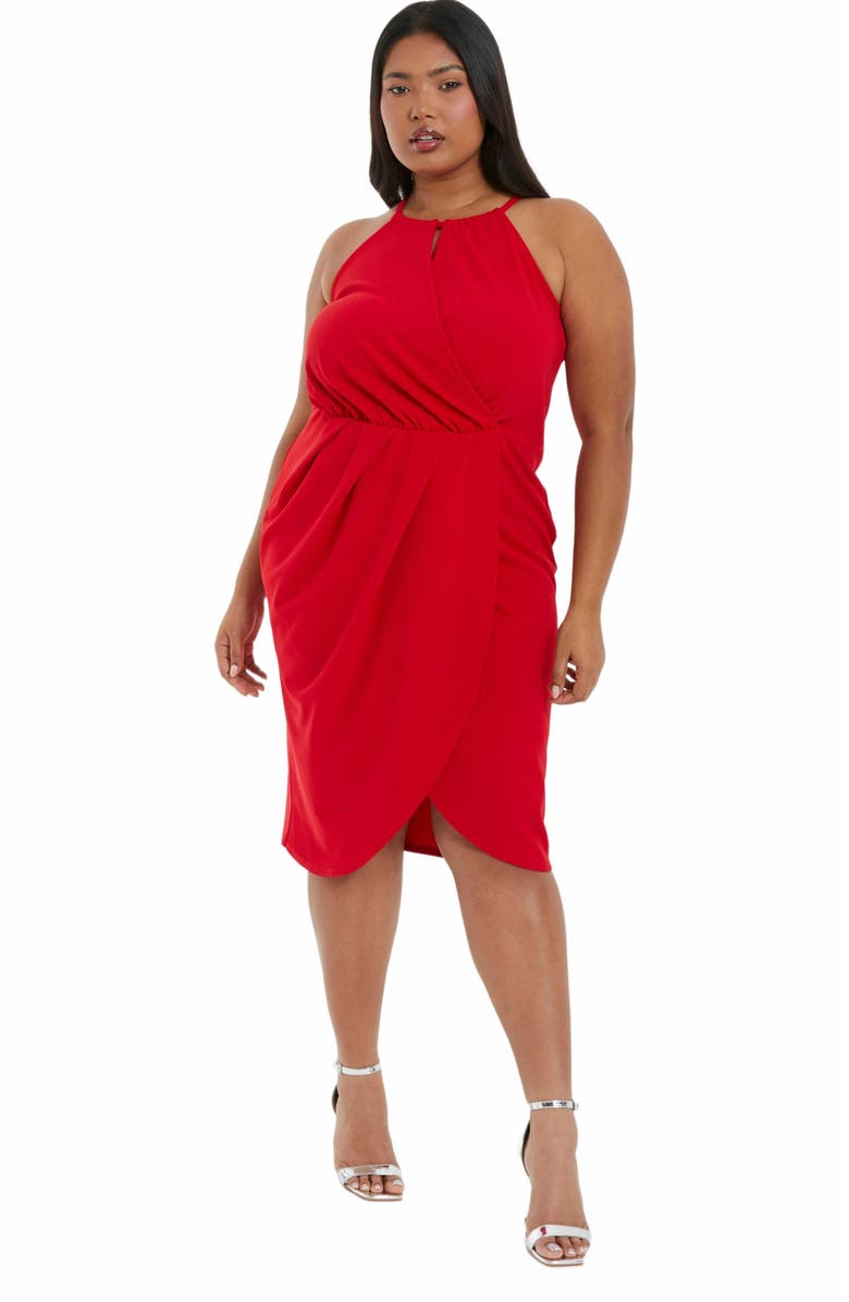 QUIZ Plus Size High Neck Wrap Dress, Main, color, Red