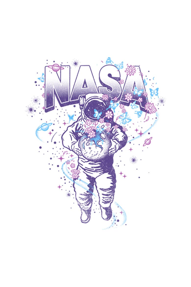 Girls NASA Floral Astronaut Drawing T Shirt, Alternate, color, White
