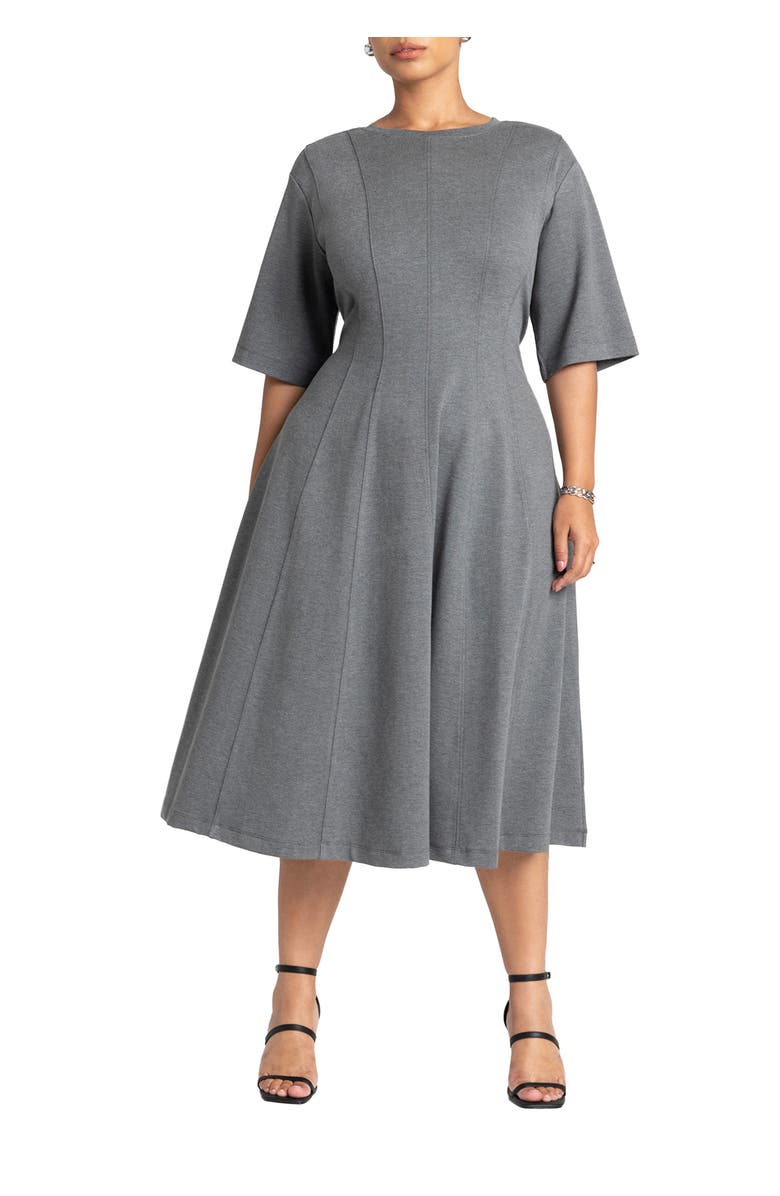 ELOQUII Seam Detail Ponte Work Dress, Main, color, Grey Heather