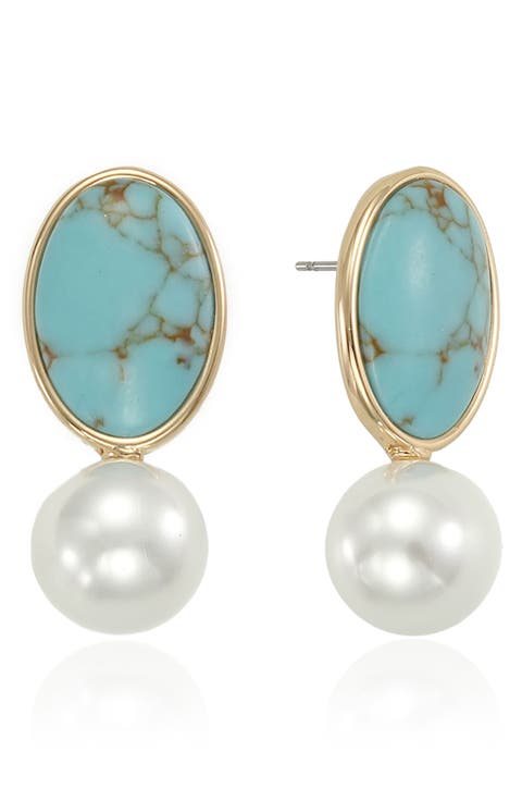 Imitation Pearl & Reconstituted Stone Drop Earrings