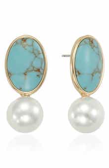 Imitation Pearl & Reconstituted Stone Drop Earrings