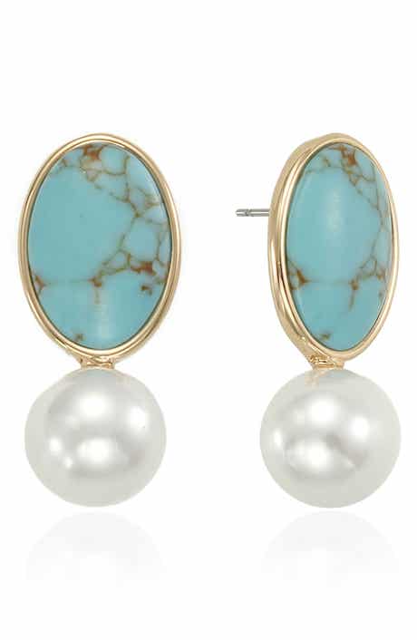 Imitation Pearl & Reconstituted Stone Drop Earrings