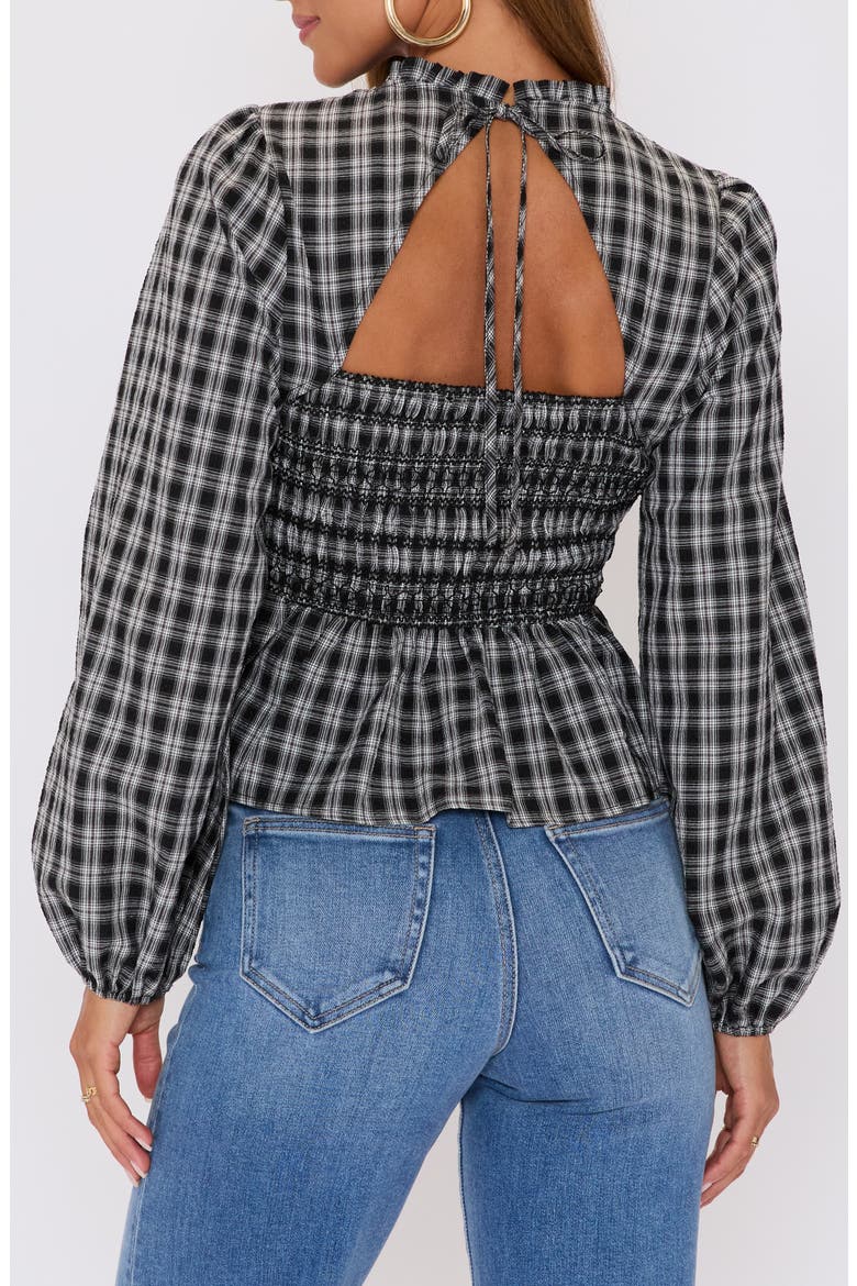 Kaia Plaid Smocked Peplum Top, Alternate, color, NAVY PLAID