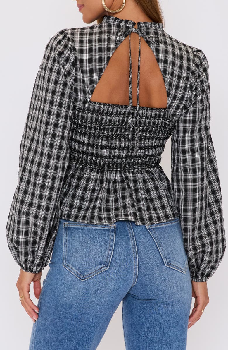 VICI Collection Kaia Plaid Smocked Peplum Top, Alternate, color, Navy Plaid