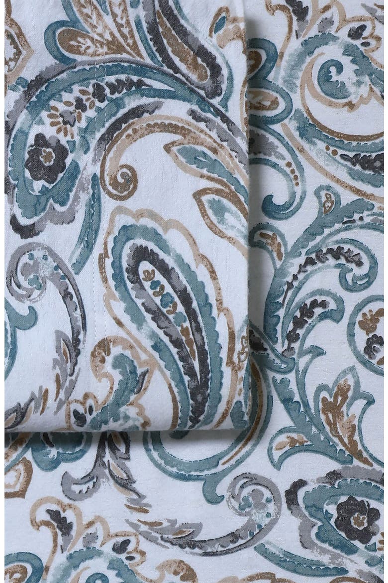 Camilla Paisley Cotton Flannel Sheet Set, Alternate, color, GREEN