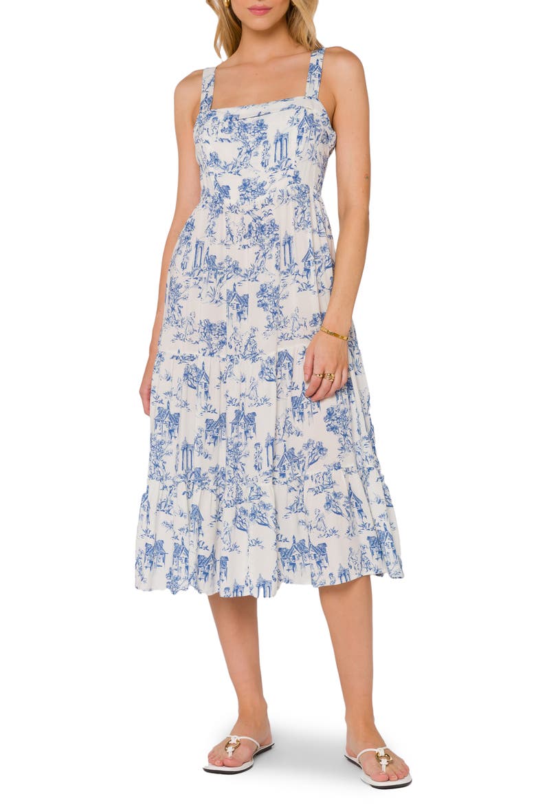 Tiered Midi Sundress, Main, color, BLUE TOILE