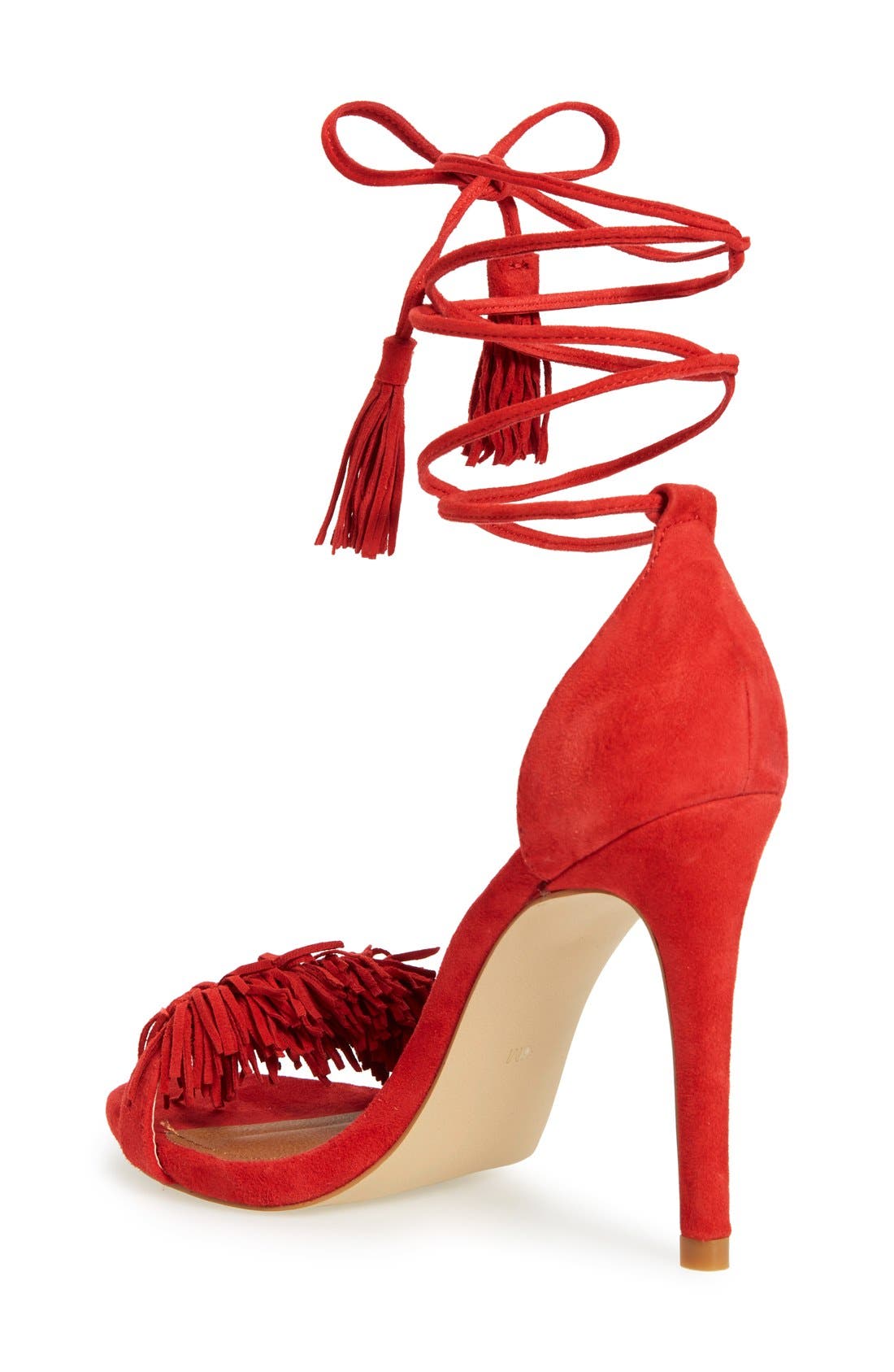 'Sassey' Fringe Sandal, Alternate, color, RED SUEDE