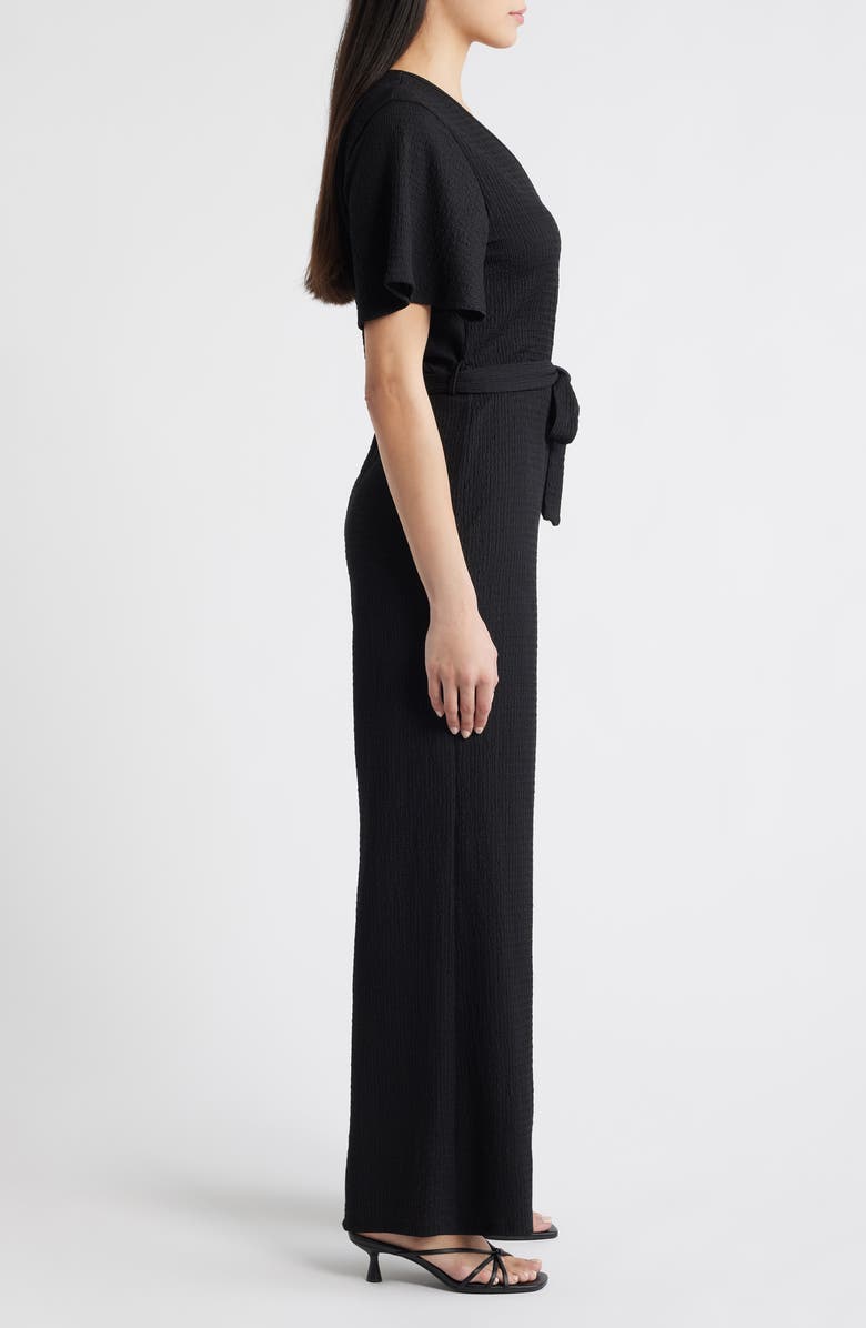 Loveappella Flutter Sleeve Textured Jumpsuit, Alternate, color, Black