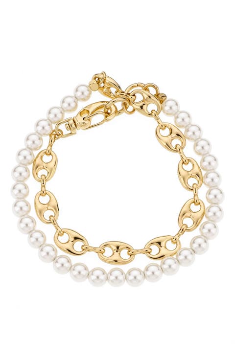 Imitation Pearl & Mariner Link Wrap Bracelet