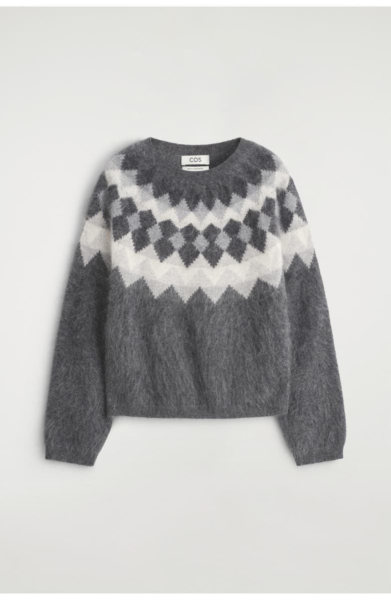 COS Fair Isle Brushed-cashmere Jumper, Alternate, color, Charcoal / Gray