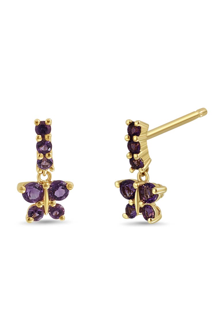 BLC 14K Gold Amethyst Butterfly Stud Earrings, Main, color, 14KY
