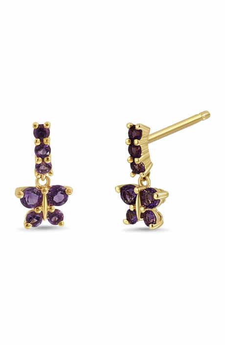 Bony Levy BLC 14K Gold Amethyst Butterfly Stud Earrings
